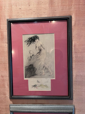 2 Louis Icart Signed Sketches/Etchings- 'WW1 Women'