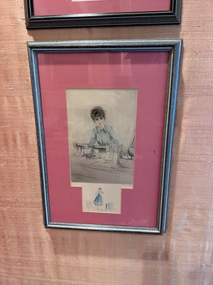 2 Louis Icart Signed Sketches/Etchings- 'WW1 Women'