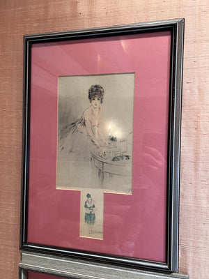 2 Louis Icart Signed Sketches/Etchings- 'WW1 Women'