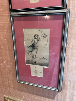 2 Louis Icart Signed Sketches/Etchings- 'WW1 Women'