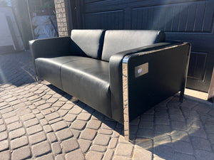 Black Faux Leather Sofa w/USB Ports