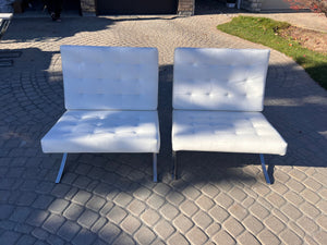 Pair of White Barcelona Chairs (*slight condition noted)