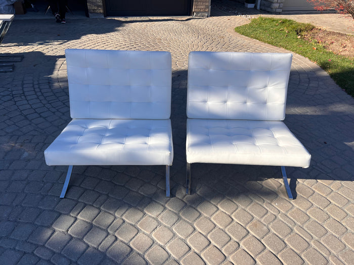 Pair of White Barcelona Chairs (*slight condition noted)