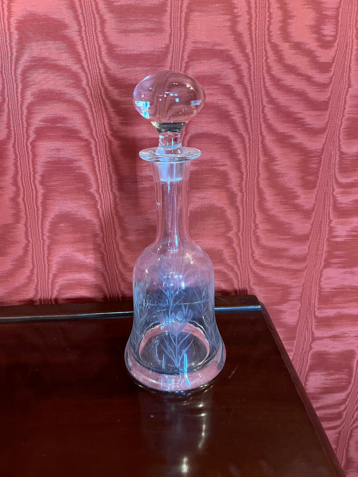 Glass Decanter w/Etched Floral Design
