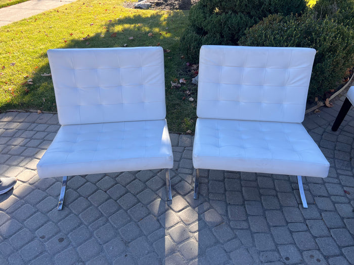 Pair of White Barcelona Chairs (*slight condition noted)