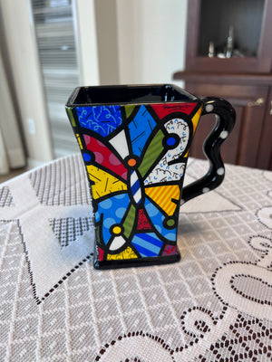 ROMERO BRITTO CERAMIC SQUARE BUTTERFLY MUG