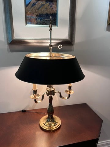 Vintage Brass French Style Bouillotte Table Lamp, with Tole Shade