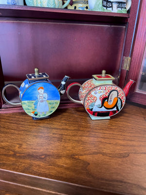 2 Vintage Miniature Enamelled Picasso Design Teapots