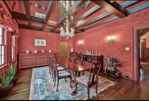 Antique Chippendale Style Cross Banded Mahogany Twin Pedestal Dining Table, with Gadroon Carved Edge + 8 Chairs