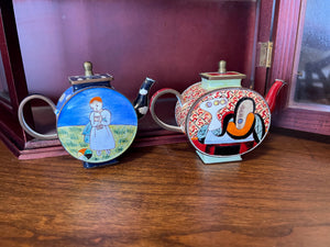 2 Vintage Miniature Enamelled Picasso Design Teapots