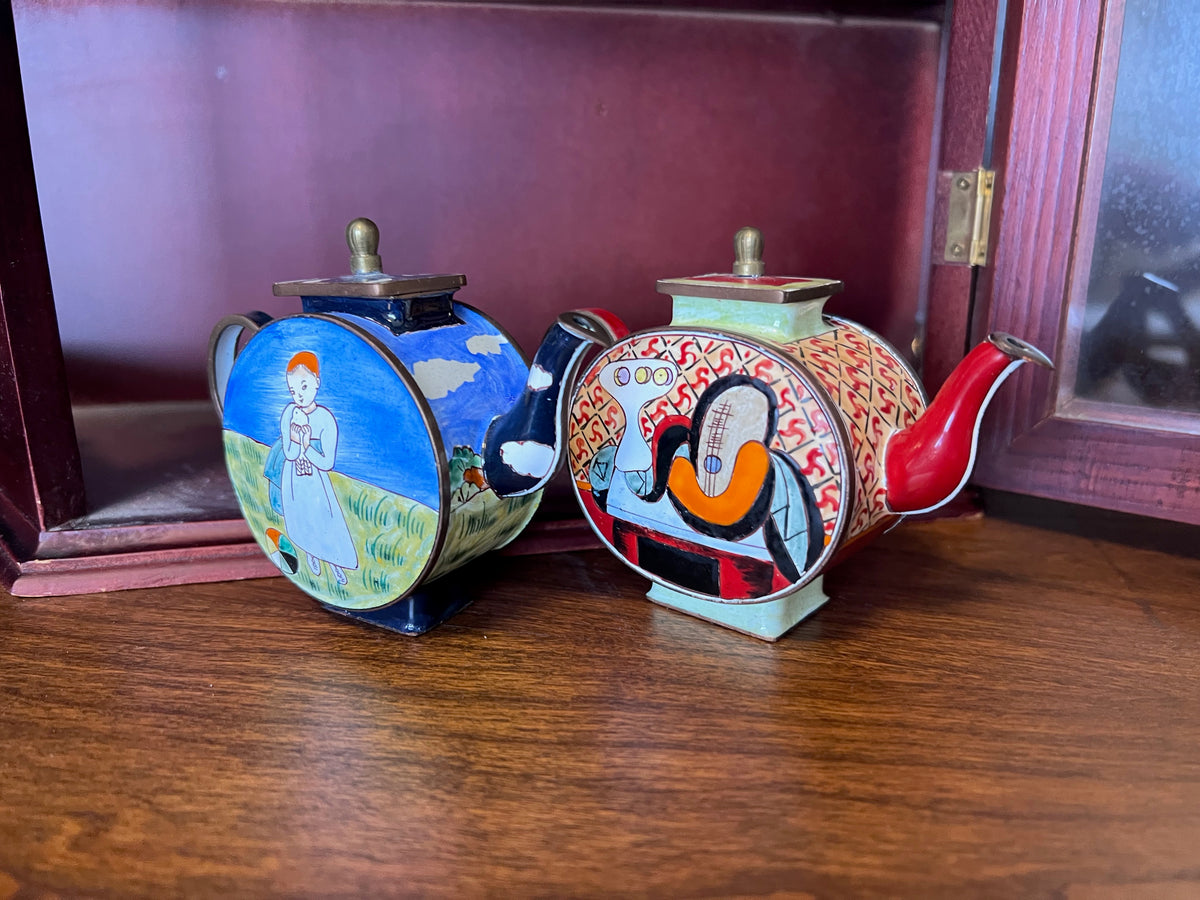 2 Vintage Miniature Enamelled Picasso Design Teapots
