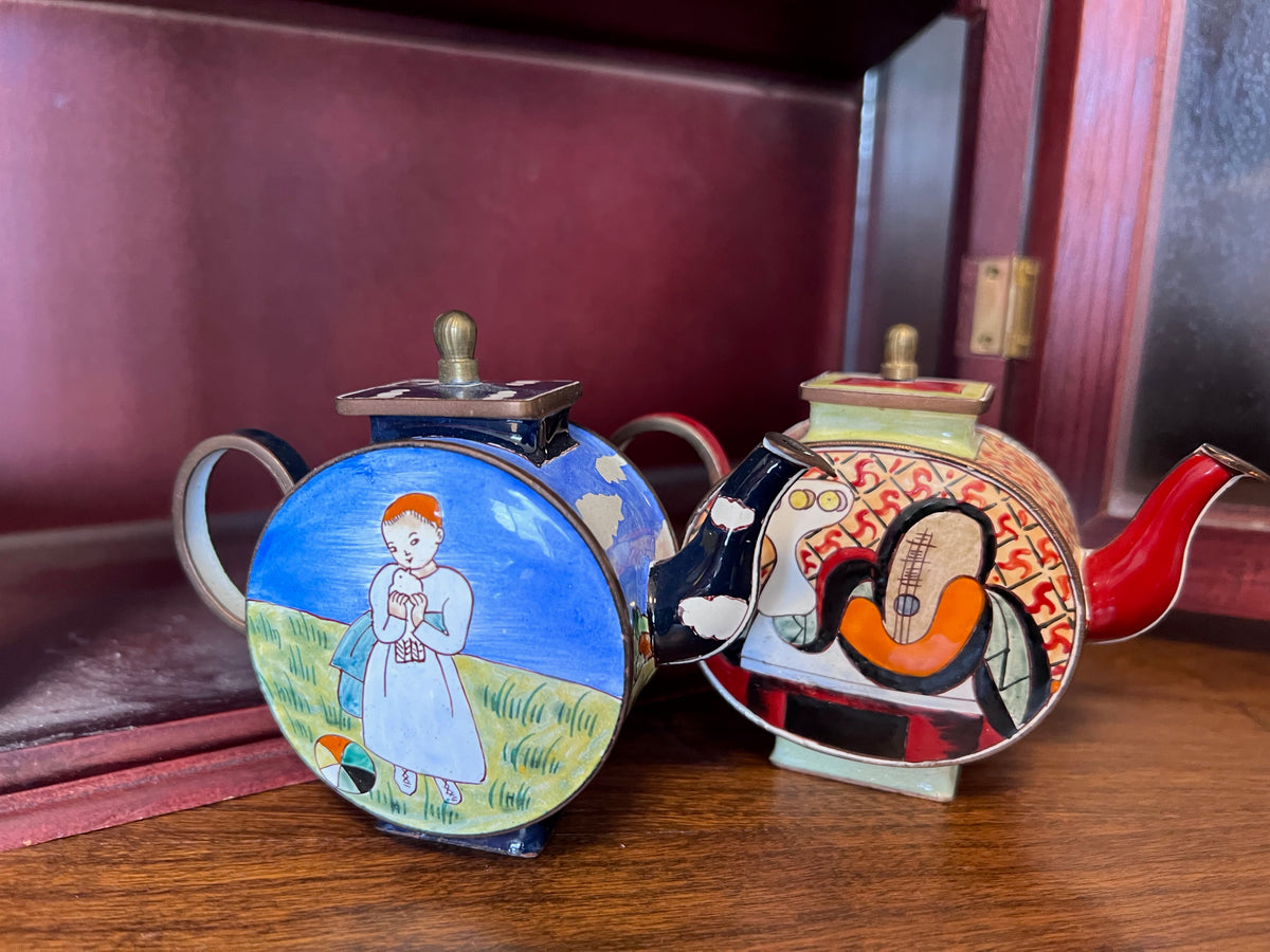2 Vintage Miniature Enamelled Picasso Design Teapots