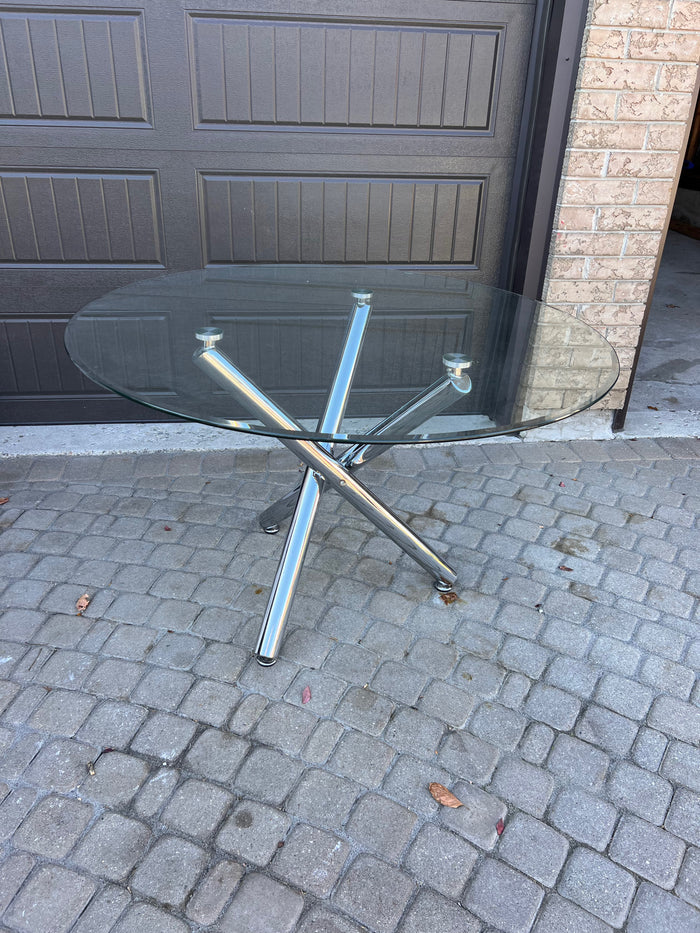 Round Glass Dining Table, Tubular Legs