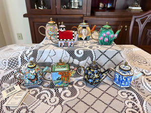 8 Miniature Kelvin Chen Enamelled Teapots