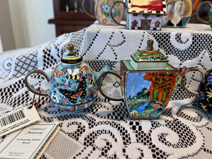 8 Miniature Kelvin Chen Enamelled Teapots