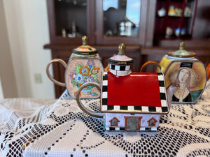 8 Miniature Kelvin Chen Enamelled Teapots