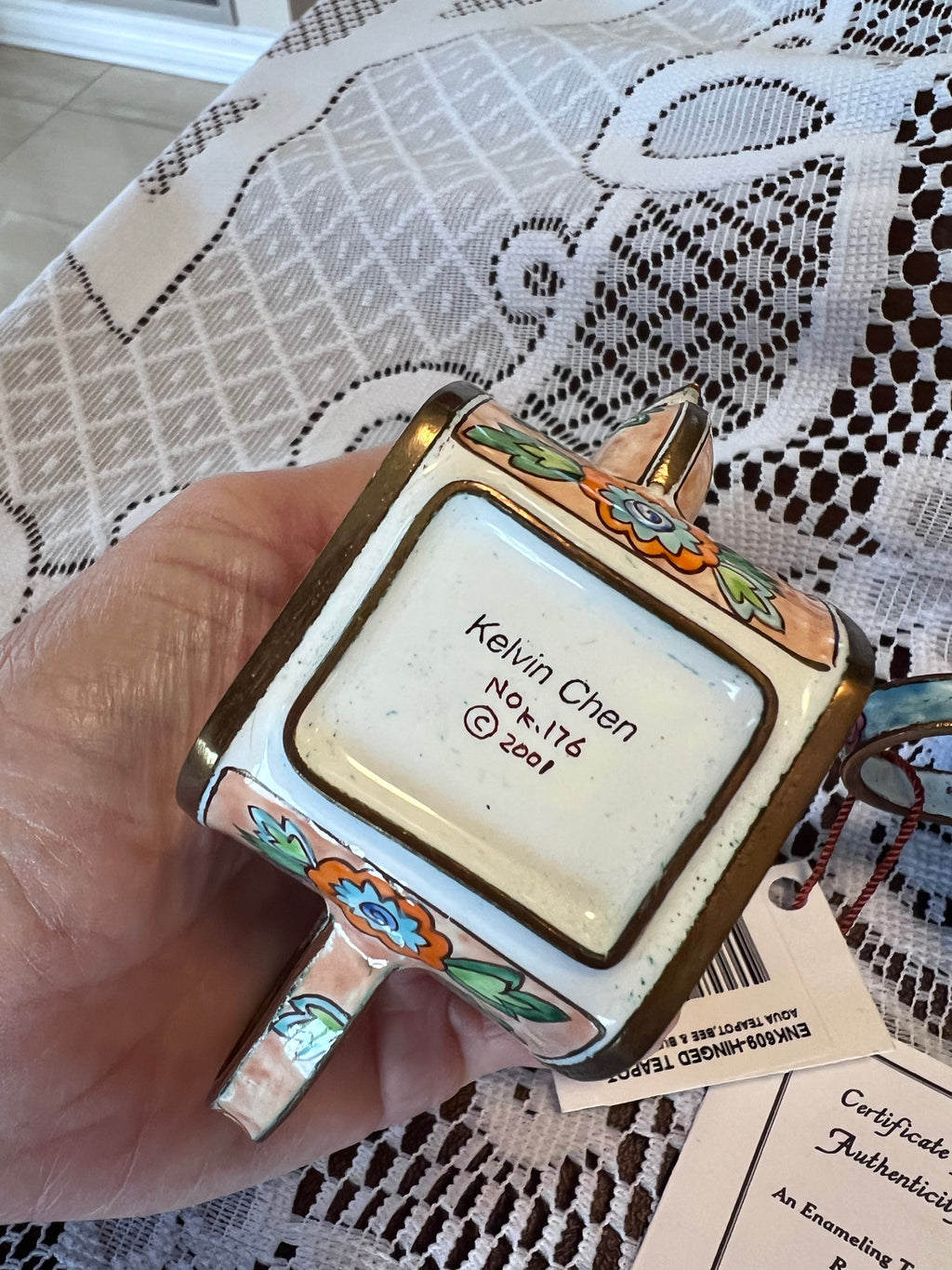 8 Miniature Kelvin Chen Enamelled Teapots