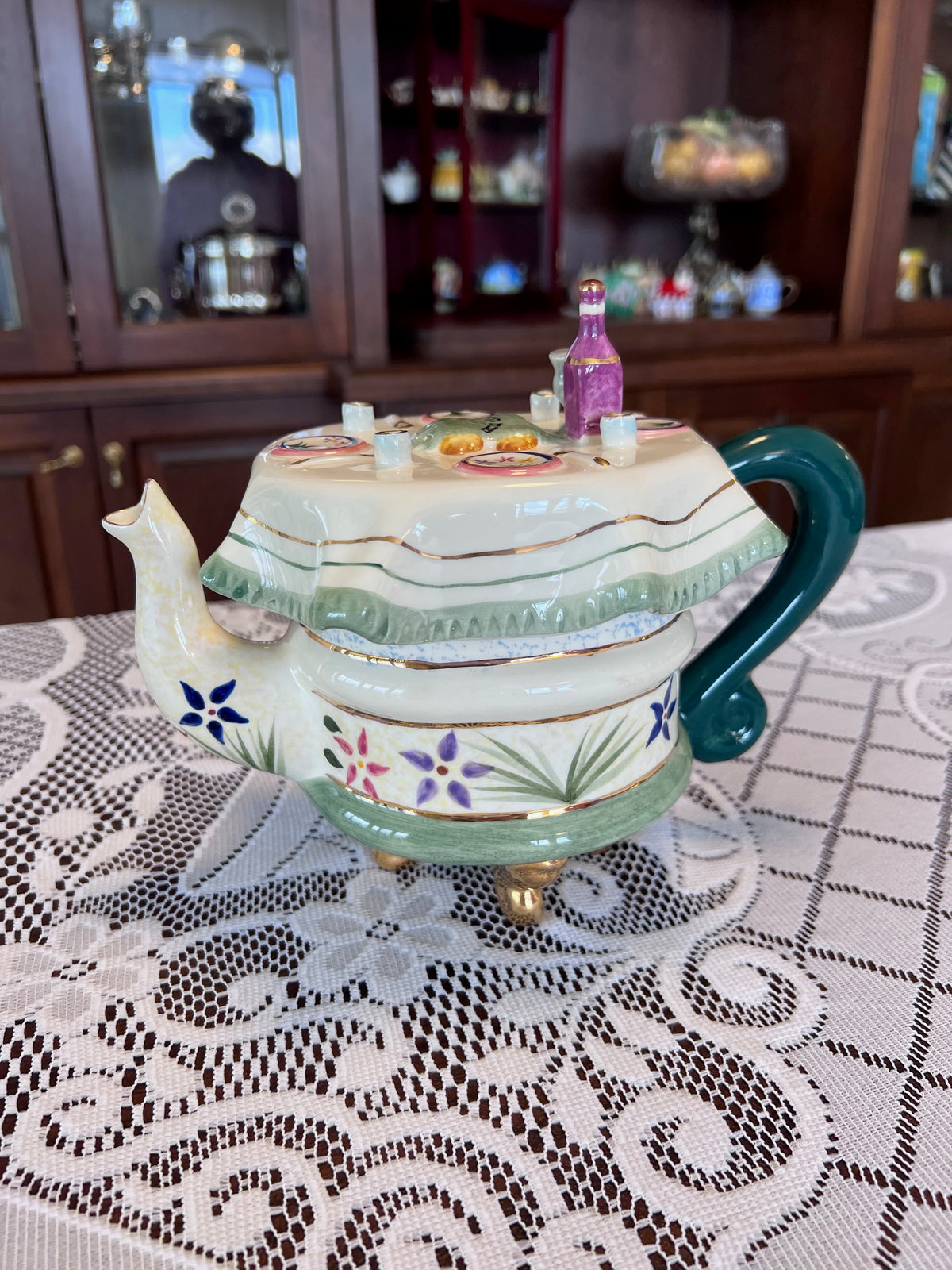 1994 AVIV JUDAICA Ceramic Figural SHABBAT TABLE Tea Pot