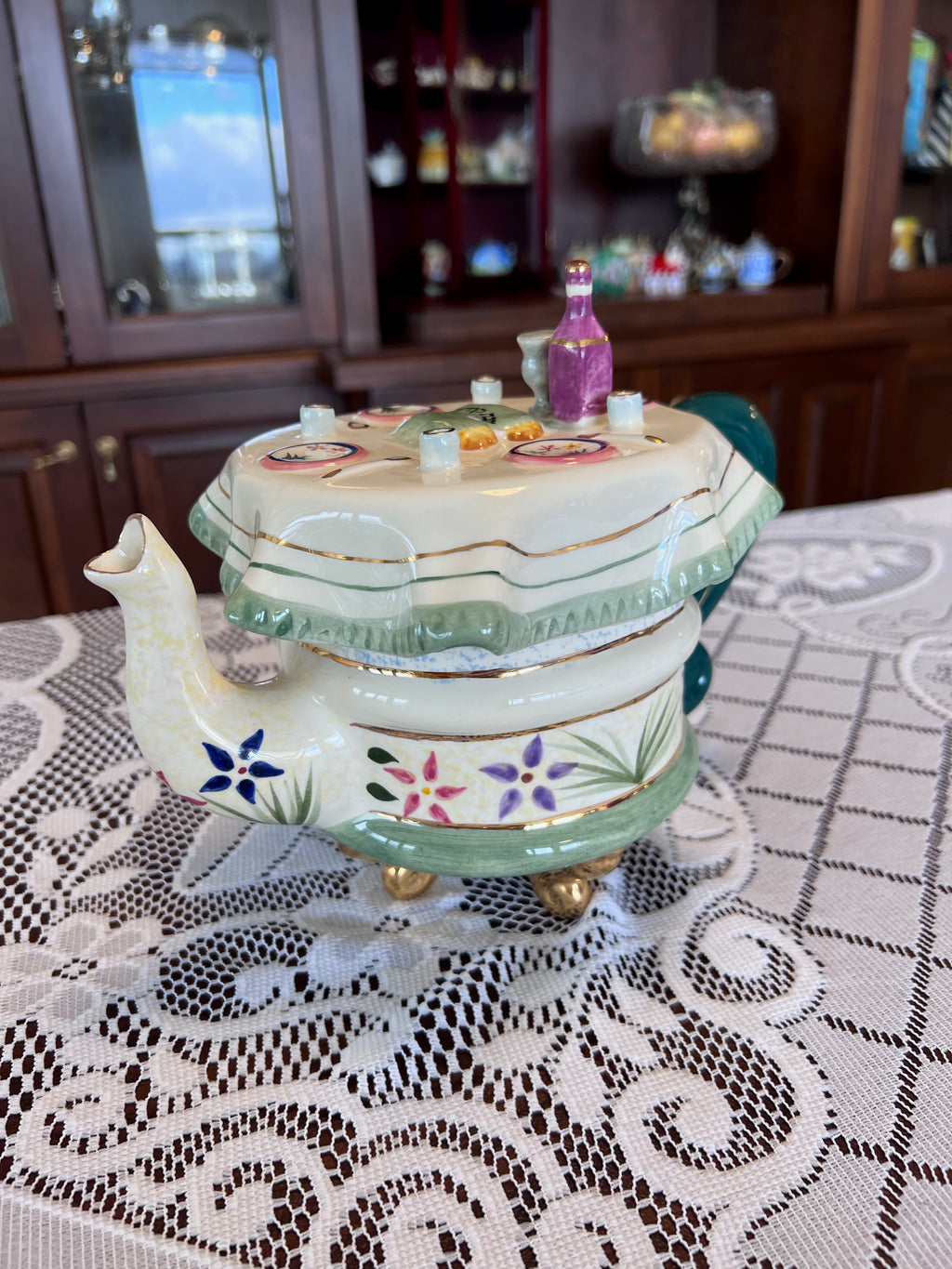 1994 AVIV JUDAICA Ceramic Figural SHABBAT TABLE Tea Pot