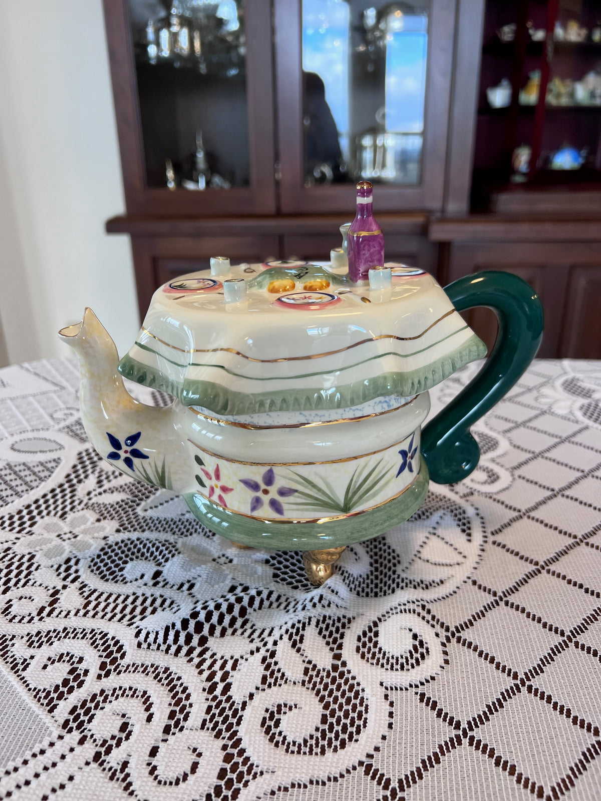 1994 AVIV JUDAICA Ceramic Figural SHABBAT TABLE Tea Pot