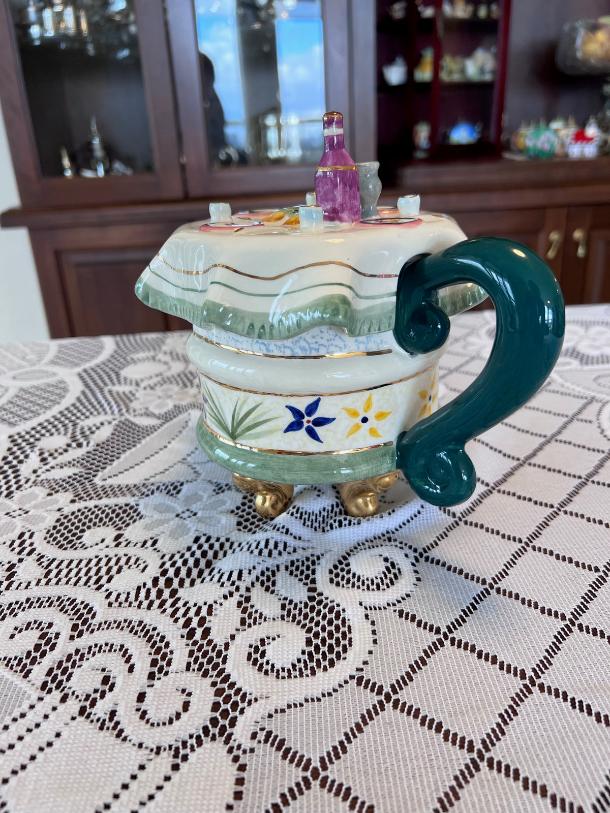 1994 AVIV JUDAICA Ceramic Figural SHABBAT TABLE Tea Pot