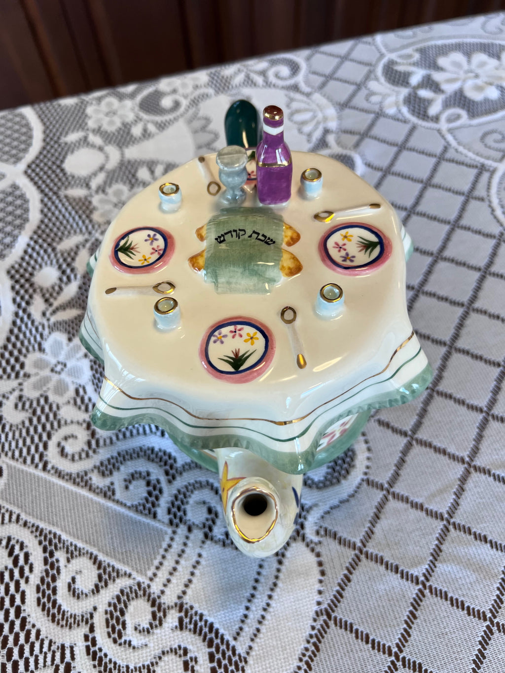 1994 AVIV JUDAICA Ceramic Figural SHABBAT TABLE Tea Pot