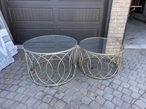 2pc Round Mirrored Glass Coffee Table Set