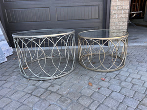 2pc Round Mirrored Glass Coffee Table Set