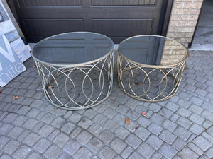2pc Round Mirrored Glass Coffee Table Set