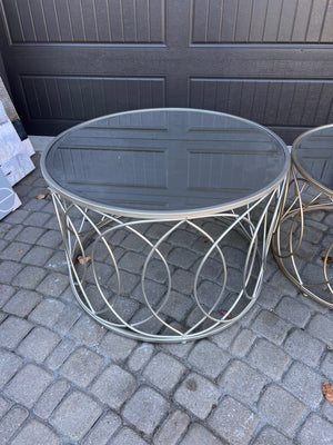 2pc Round Mirrored Glass Coffee Table Set