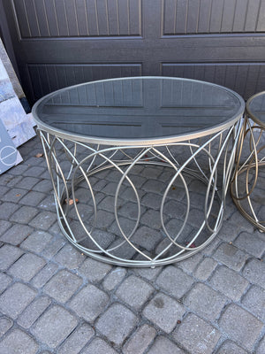 2pc Round Mirrored Glass Coffee Table Set