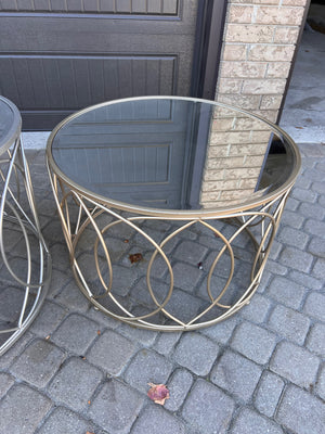 2pc Round Mirrored Glass Coffee Table Set