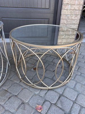 2pc Round Mirrored Glass Coffee Table Set