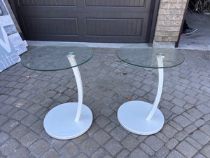 Pair of Glass Top White Base Side Tables
