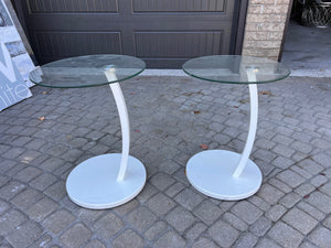 Pair of Glass Top White Base Side Tables