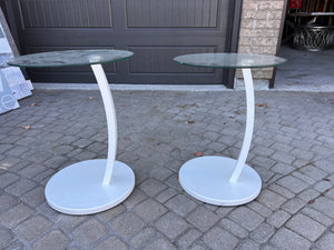 Pair of Glass Top White Base Side Tables