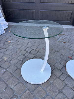 Pair of Glass Top White Base Side Tables