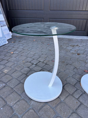 Pair of Glass Top White Base Side Tables