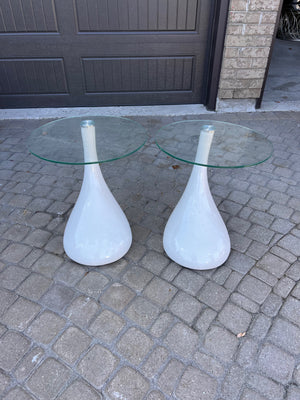 Pair of Glass Top White Base Side Tables