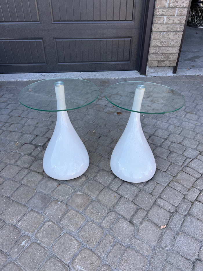 Pair of Glass Top White Base Side Tables