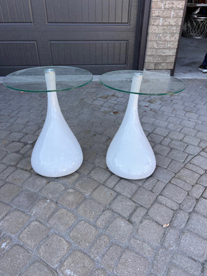 Pair of Glass Top White Base Side Tables