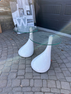 Pair of Glass Top White Base Side Tables