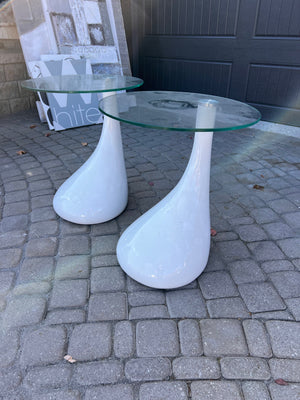 Pair of Glass Top White Base Side Tables