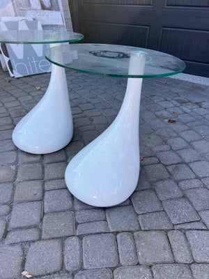 Pair of Glass Top White Base Side Tables