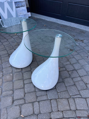 Pair of Glass Top White Base Side Tables