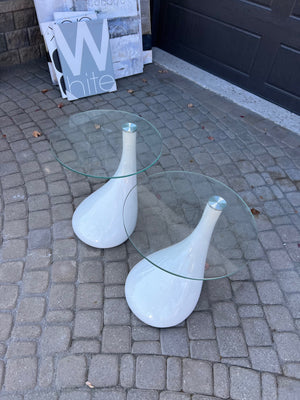 Pair of Glass Top White Base Side Tables