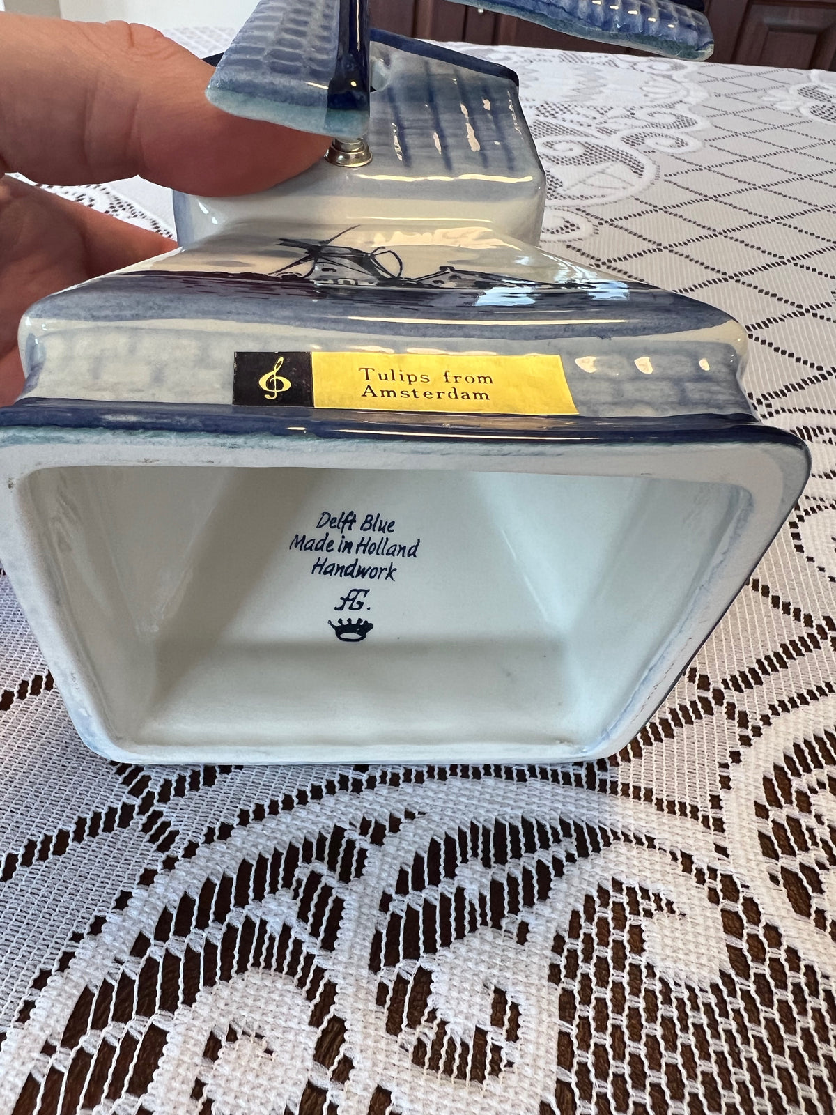 Delft blue music box windmill with song 'tulips from Amsterdam'