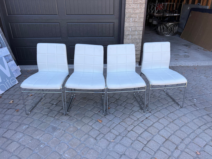 4 White Faux Leather Dining Chairs