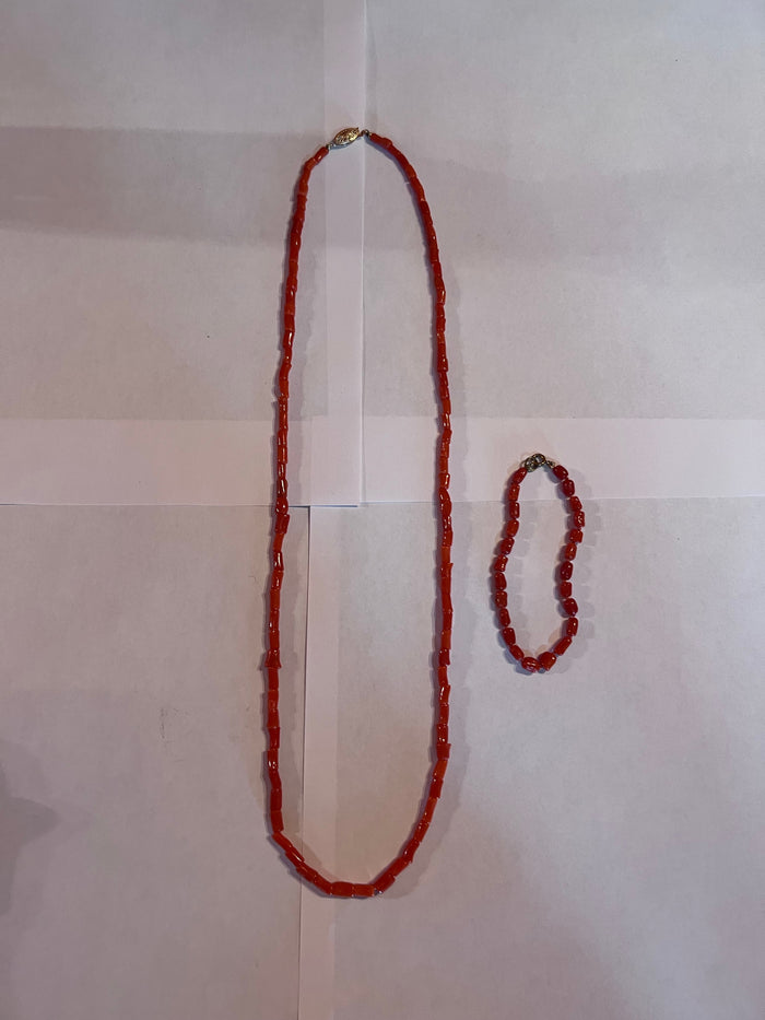 Coral Necklace + Bracelet, 14k Gold Clasps