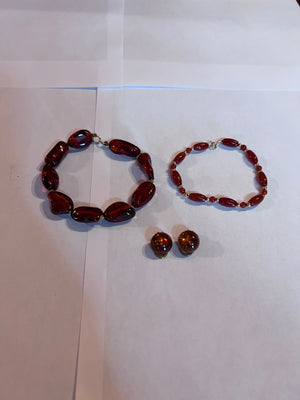 2 Bracelets + Matching Earrings, 14k Gold Clasps